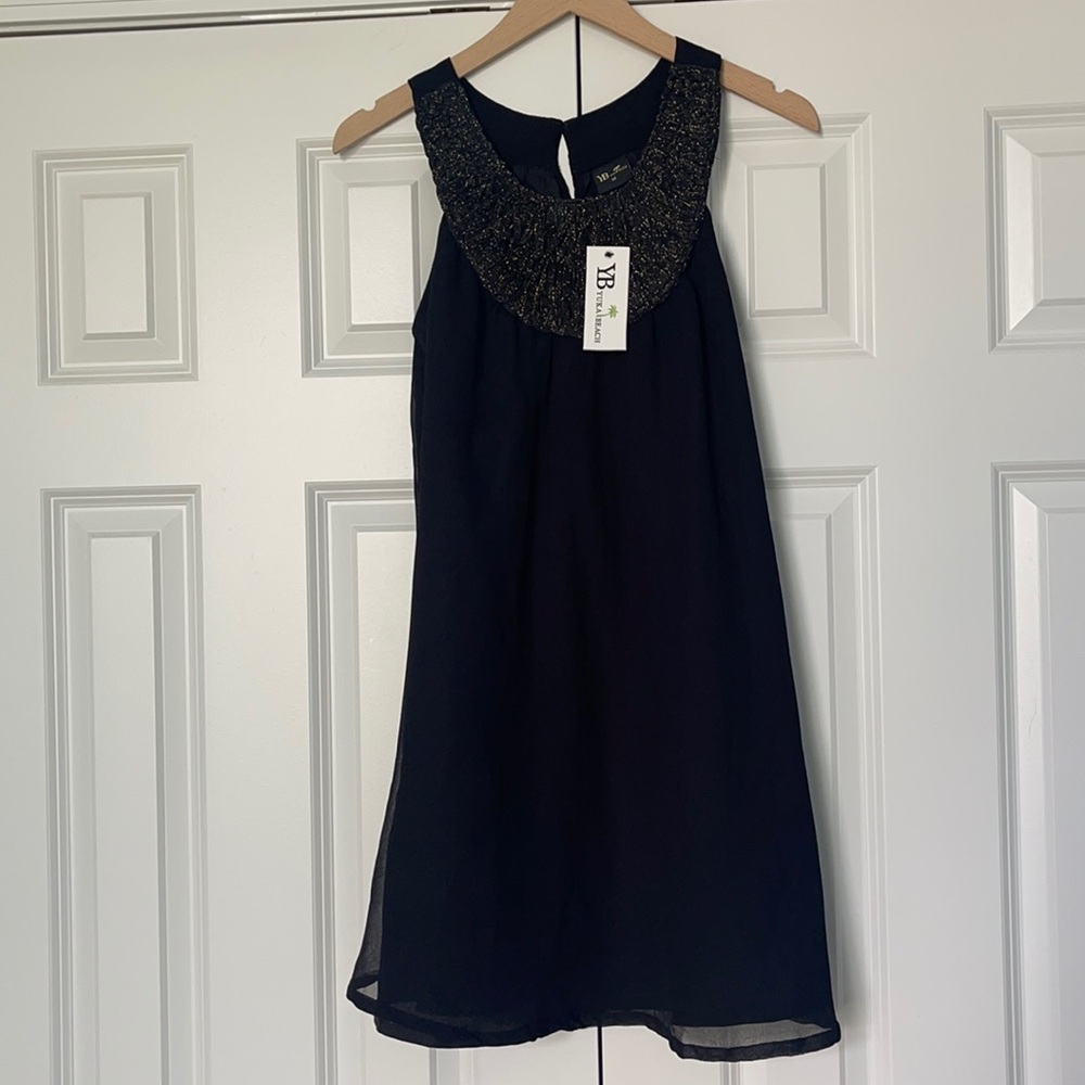 YB Yuka Beach Black and Gold Halter Coverup Dress